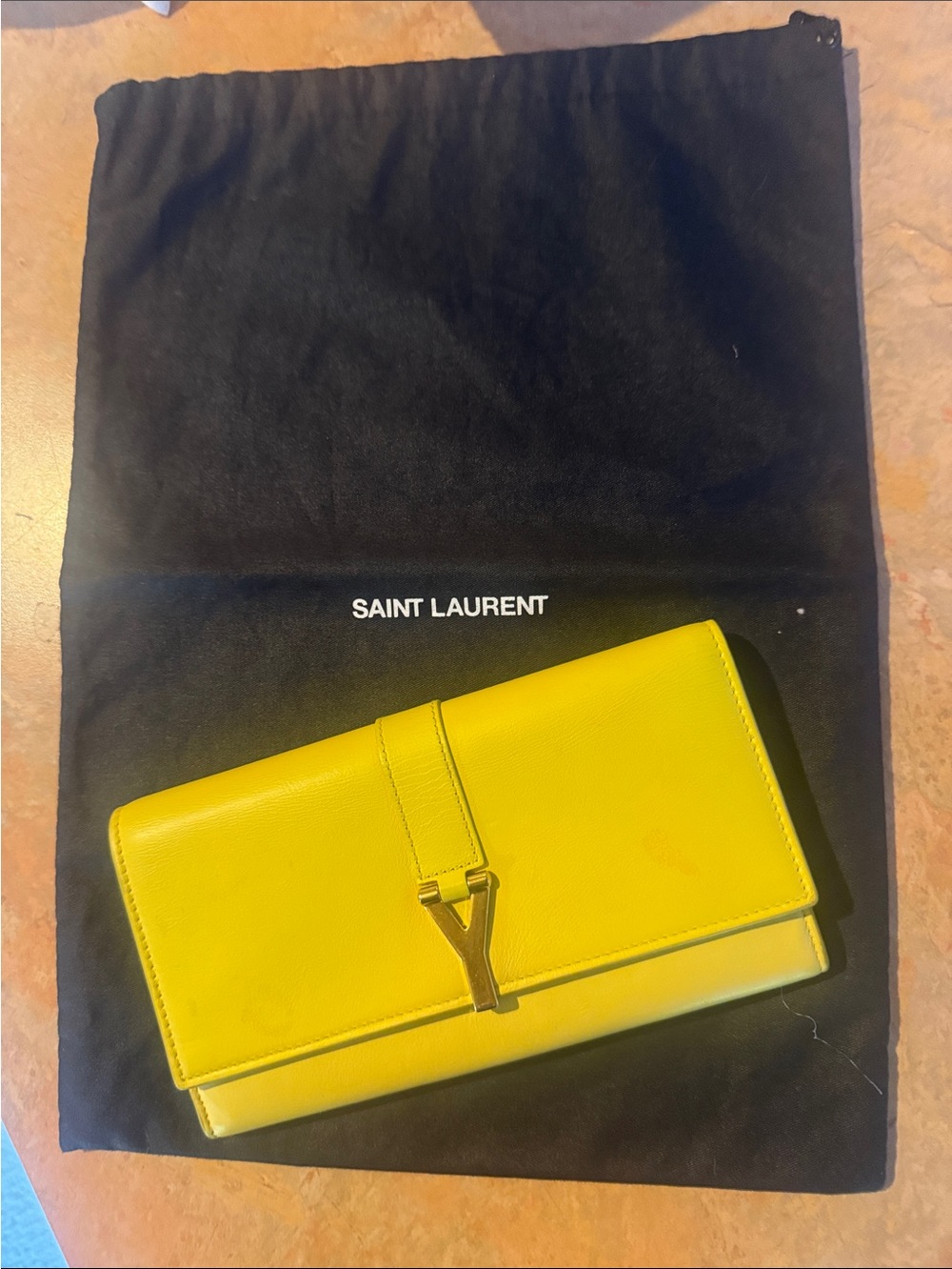 Yves Saint Laurent Yellow Leather Y Ligne Long Wallet with dustbag
